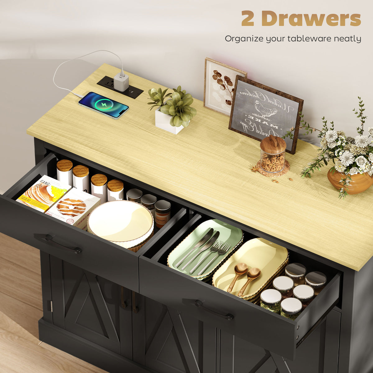 Kitchen Island with Charging Station – 44"W x 33"H