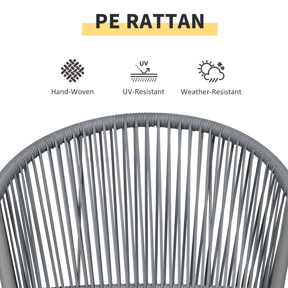 3-Piece Rattan Bistro Set, Garden Seating Group with 2 Armchairs and Coffee Table, Balcony Furniture Set