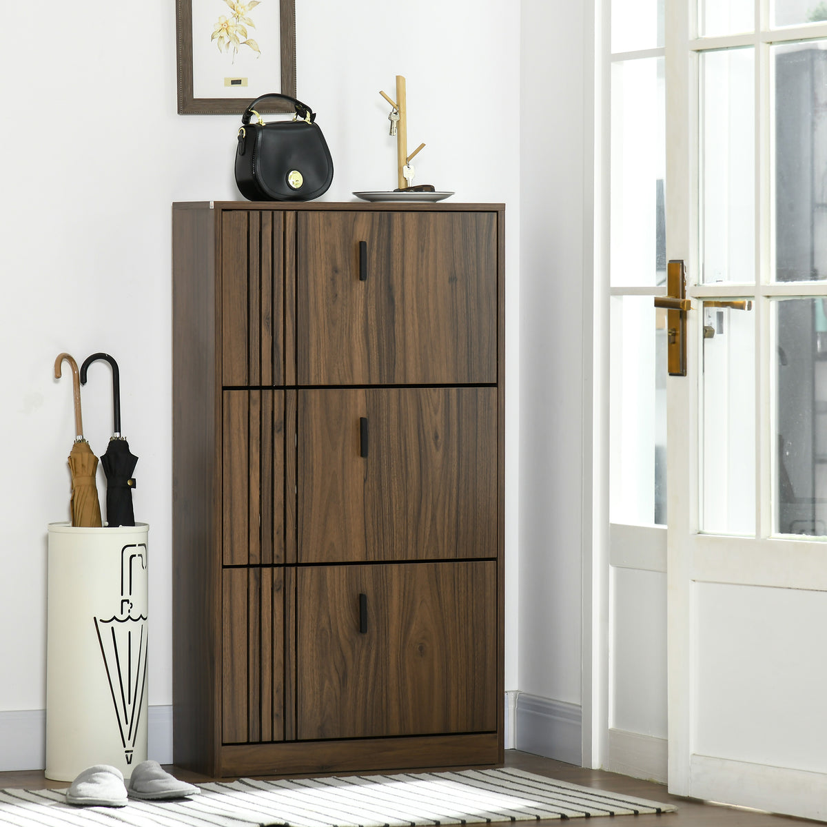 Shoe Cabinet with 3 Flip Drawers for 18 Pairs – 25"W x 46"H