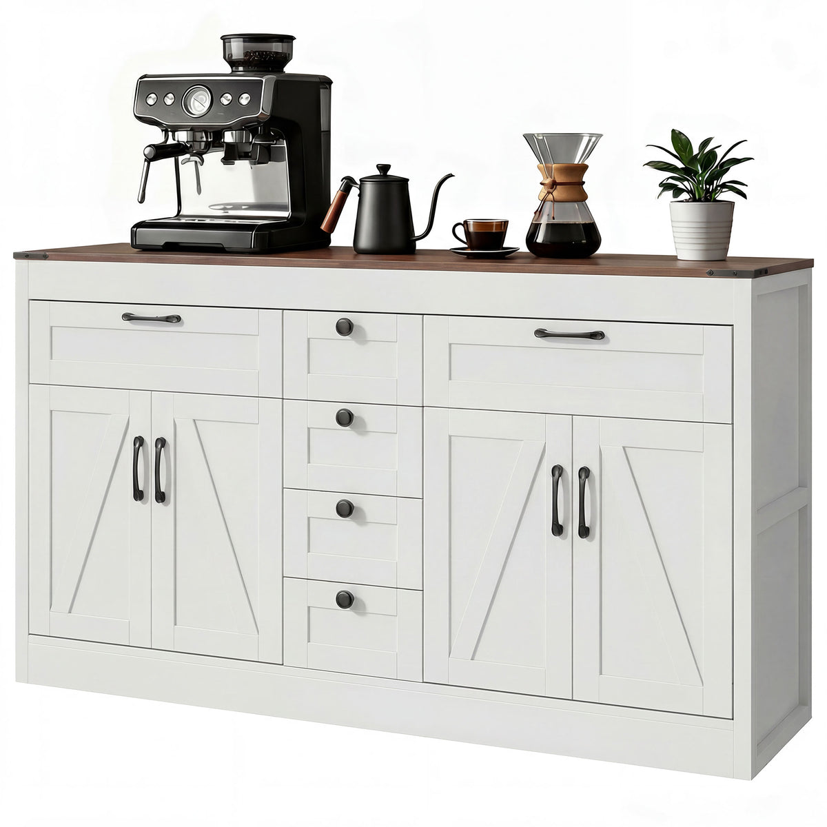 Farmhouse Kitchen Cabinet with 4 Barn Doors – 55"W x 32"H