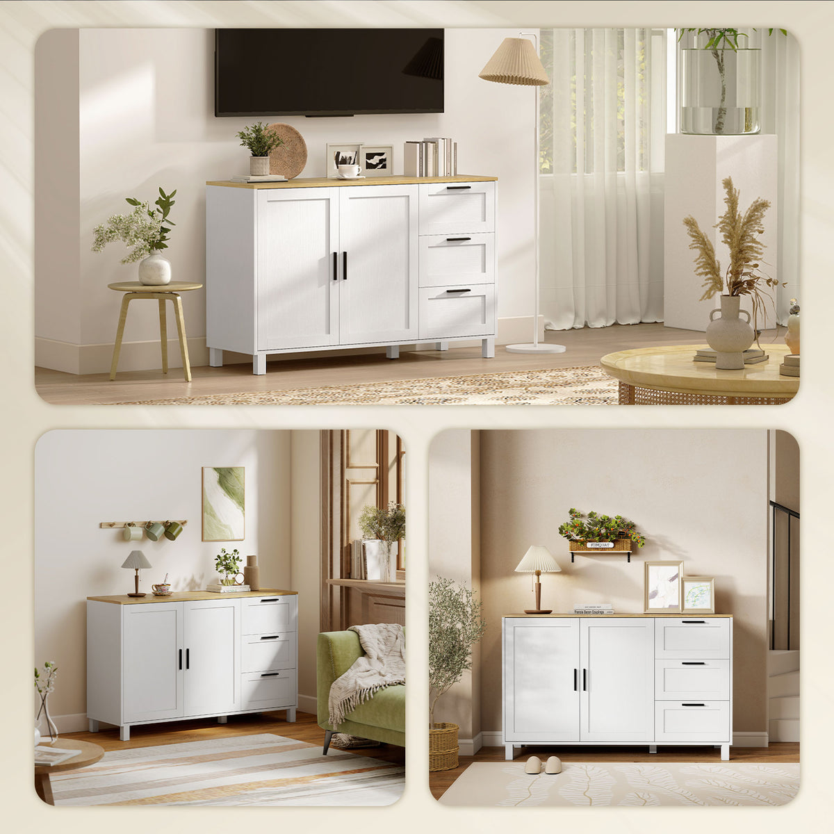 Buffet Cabinet with 3 Drawers and Soft-Close Doors – 47"W x 30"H