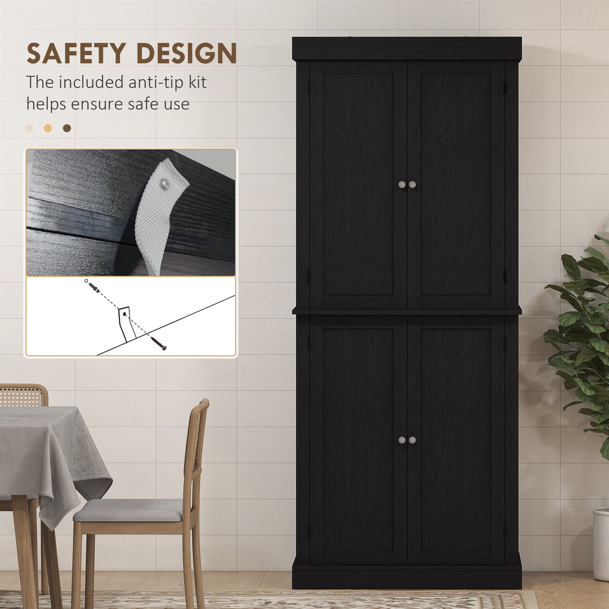 Freestanding Kitchen Pantry Cabinet with 4 Doors – 30"W x 73"H