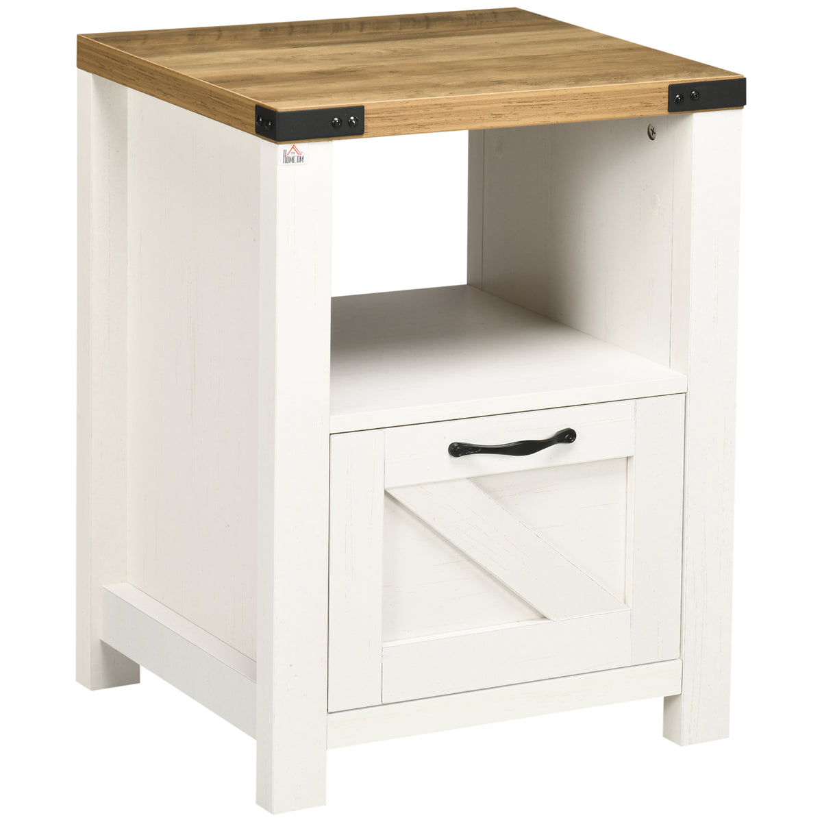 Farmhouse Nightstand with Drawer and Barn-Style Panel – 18"W x 24"H