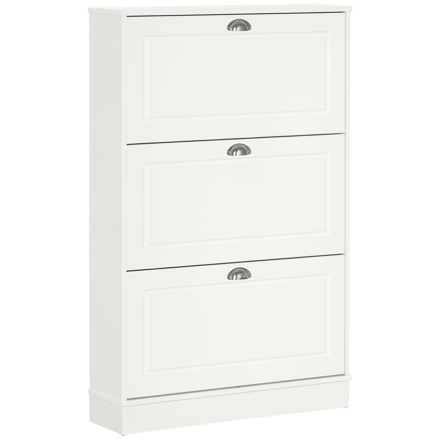 HOMCOM Narrow White Wooden Shoe Cabinet with 3 Flip Drawers