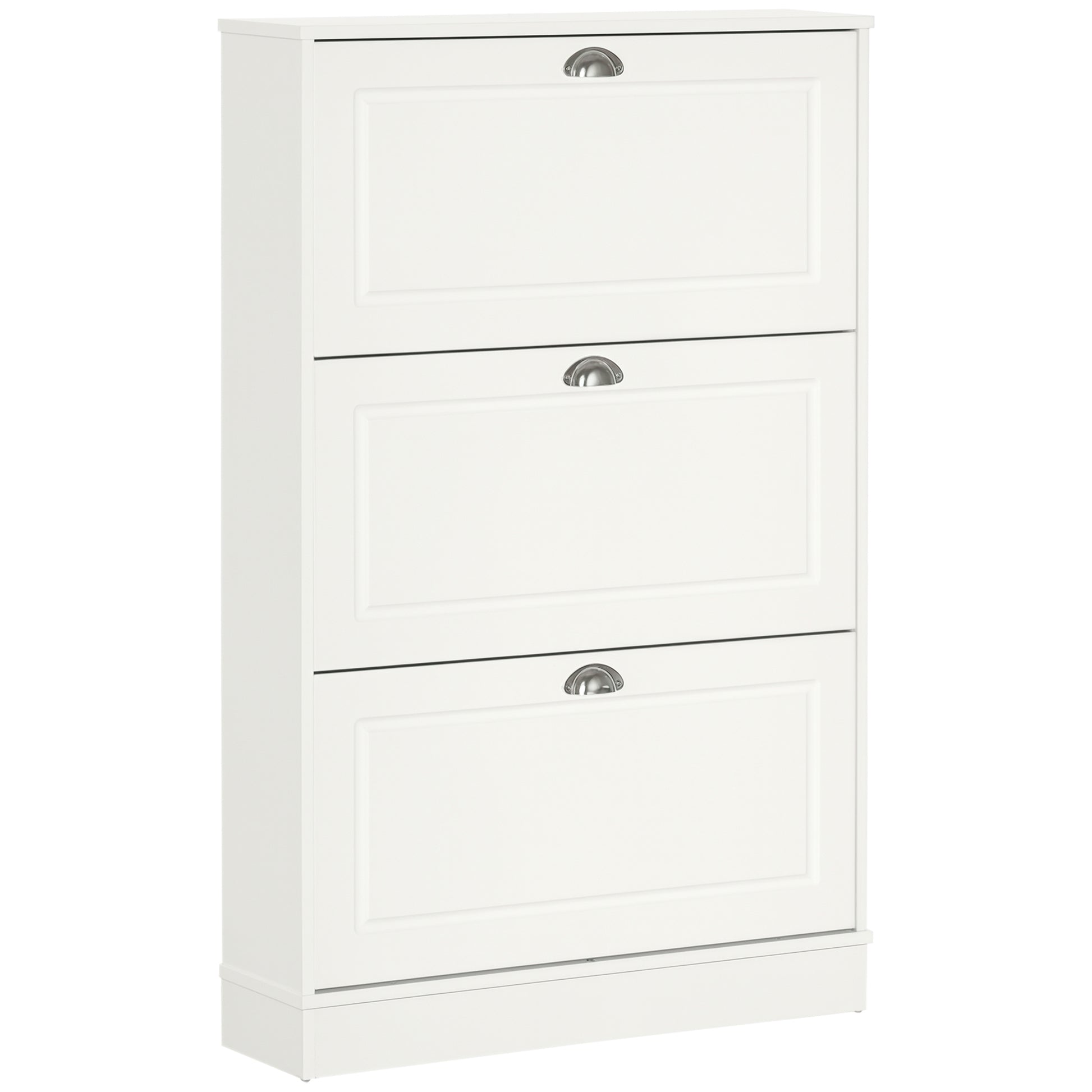HOMCOM Narrow White Wooden Shoe Cabinet with 3 Flip Drawers