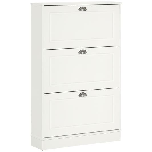HOMCOM Narrow White Wooden Shoe Cabinet with 3 Flip Drawers