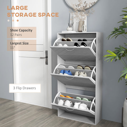 Shoe Storage Cabinet with 3 Flip Drawers – 22"W x 46"H
