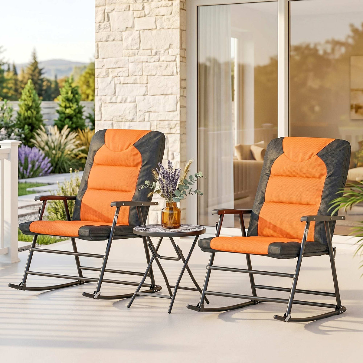 3-Piece Outdoor Foldable Rocking Chair Set