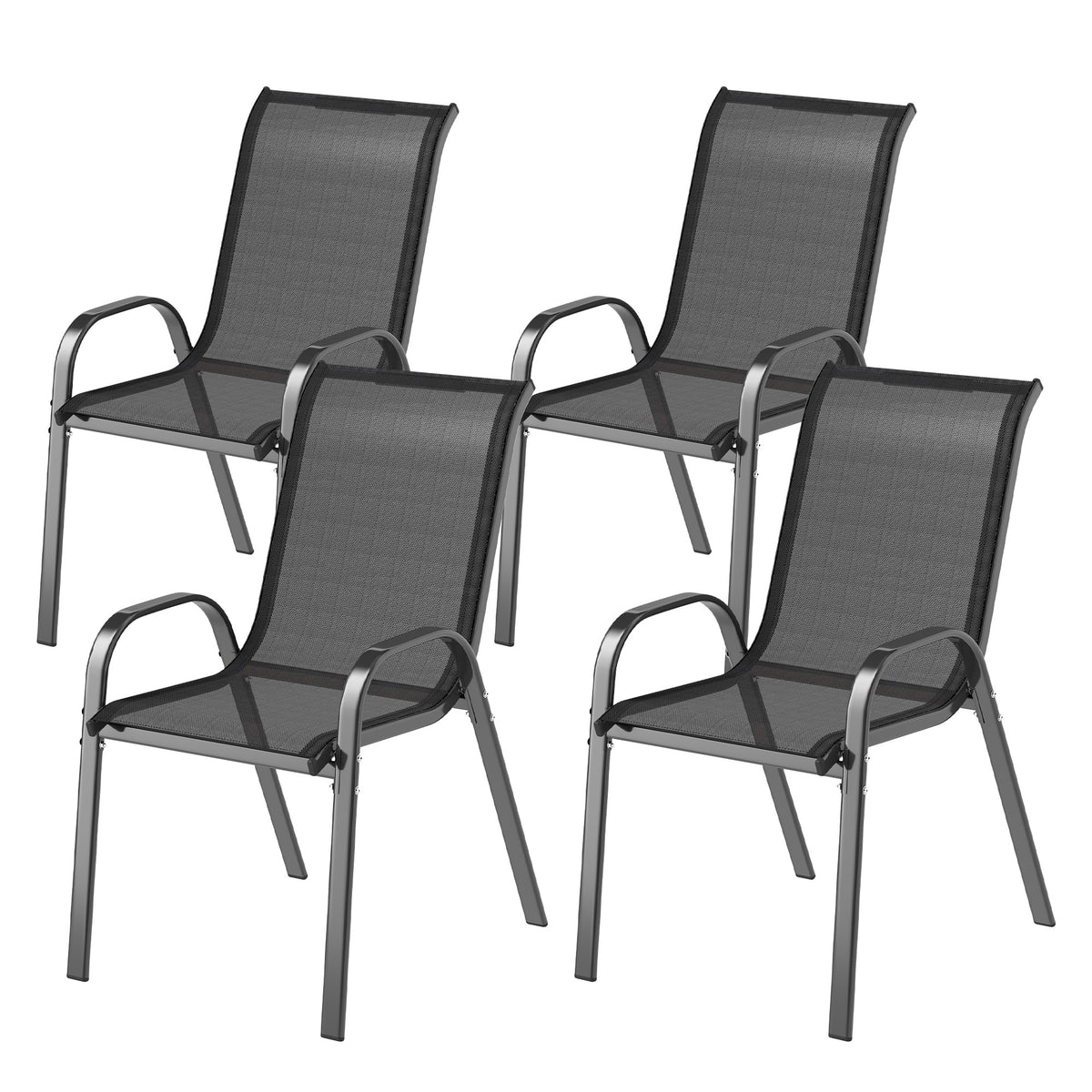Set of 4 Outdoor Dining Chairs, Stackable Lawn Chairs with High Back, Breathable Mesh Seat for Garden Porch – Black