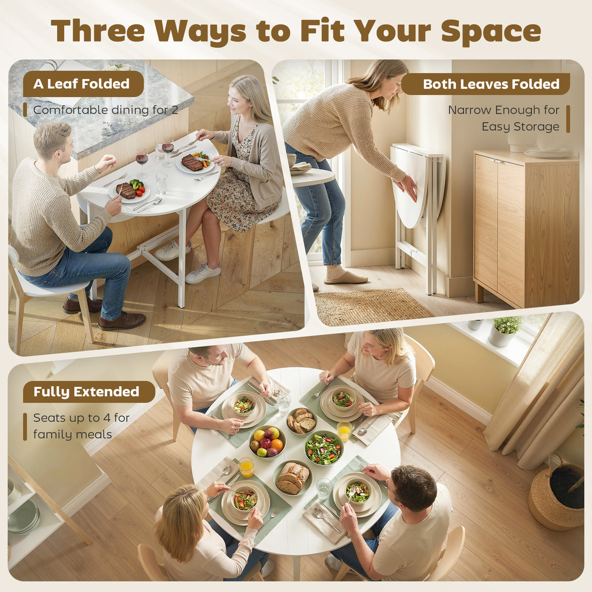 Drop Leaf Table, Folding Round Dining Table for Small Spaces 80 cm