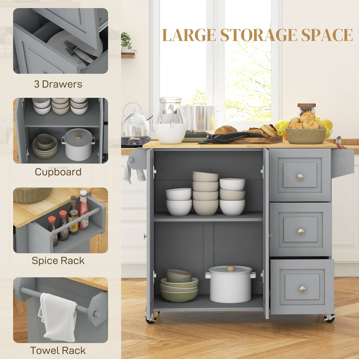 Kitchen Cart with Drop Leaf – 45"W x 36"H