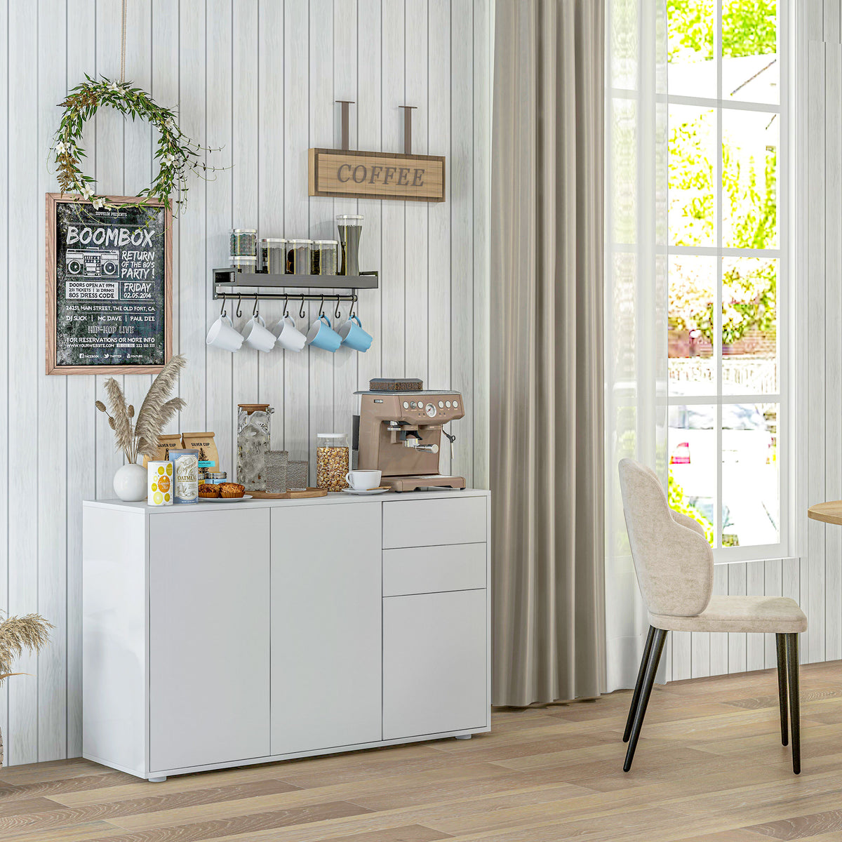 Modern Coffee Bar with Push-Open Design and 2 Drawers – 46"W x 29"H