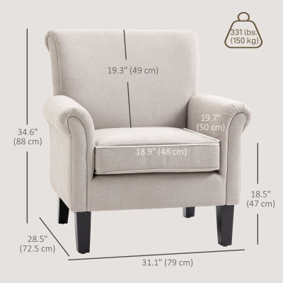 HOMCOM Grey Velvet Accent Chair, Upholstered Single Armchair with Rolled Armrests