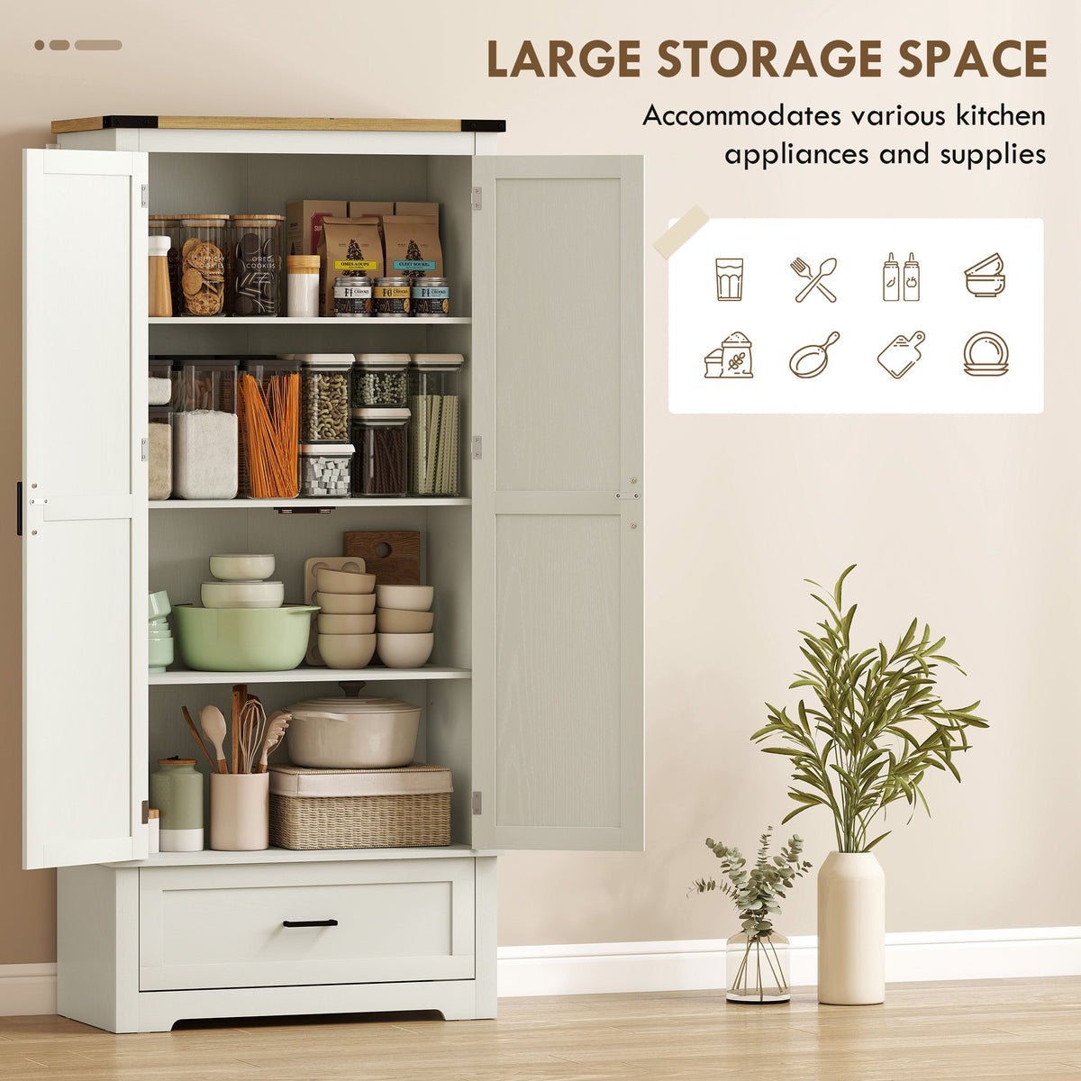 Tall Farmhouse Kitchen Pantry Cabinet with 2 Doors – 31"W x 69"H