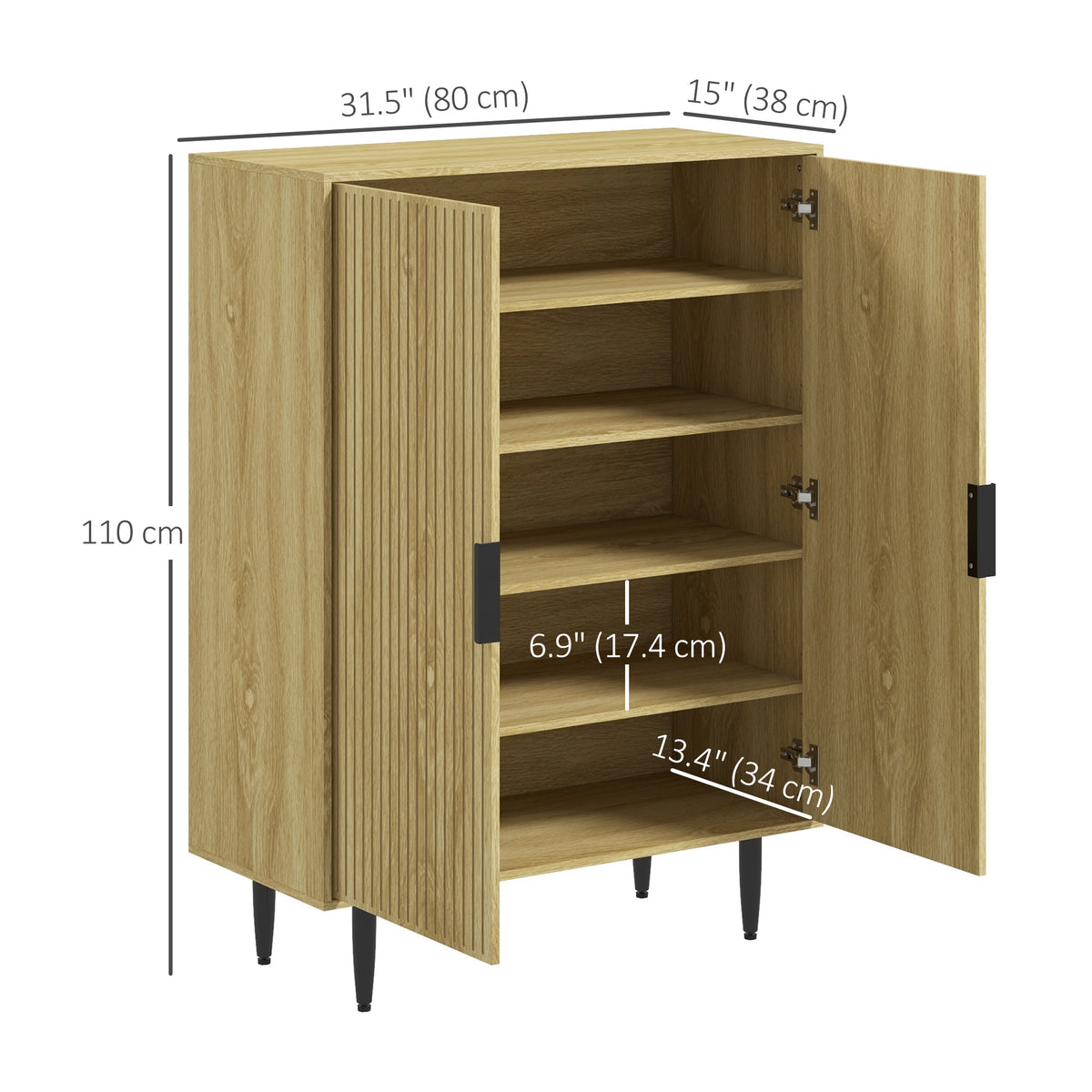 Entryway Shoe Cabinet with 5-Tier Shelving – 32"W x 43"H