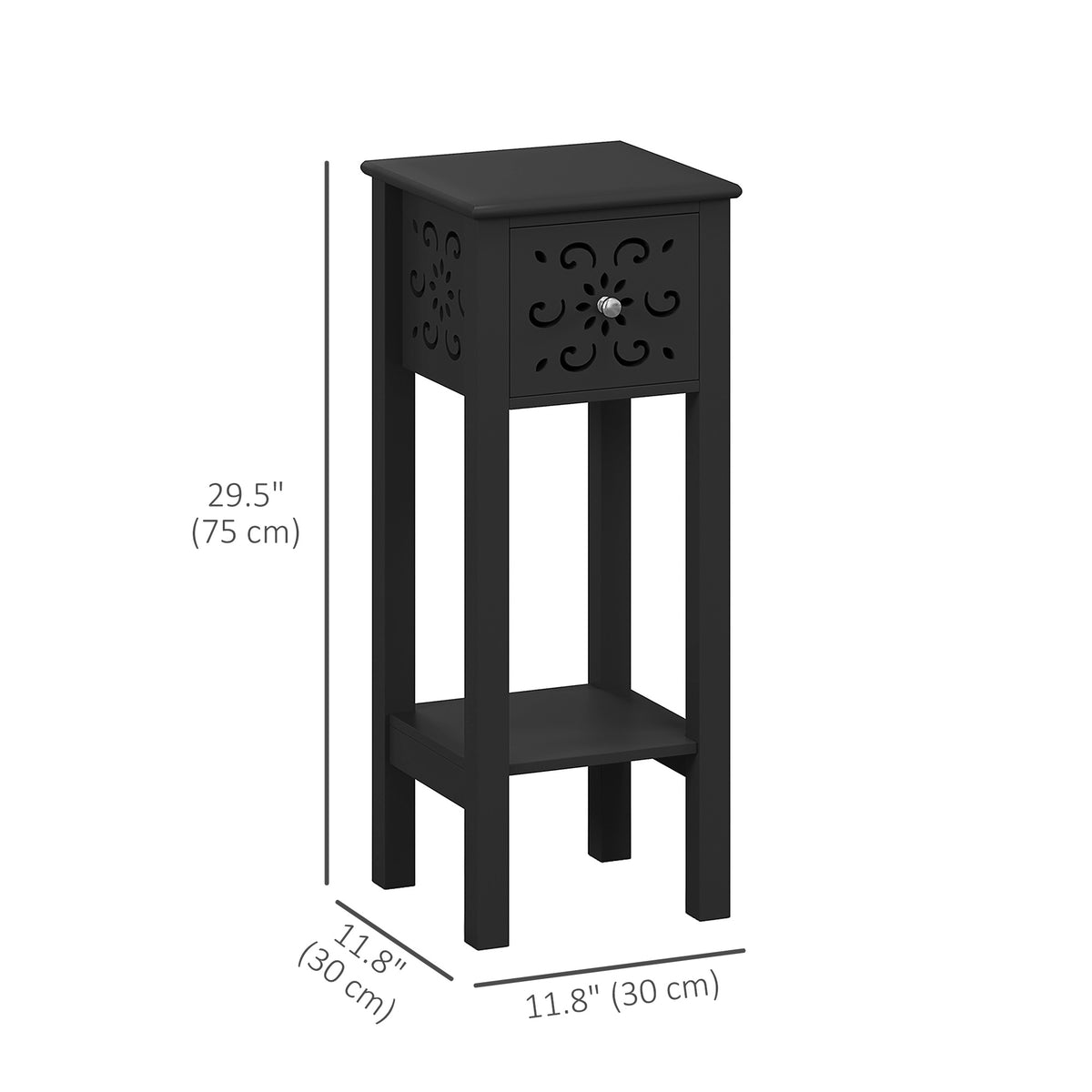 Tall Narrow Nightstands with Drawer and Shelf, Set of 2 – 12"W x 30"H