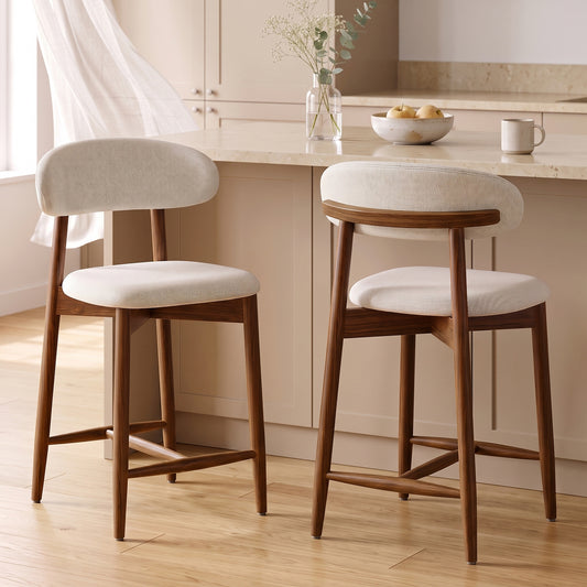 Mid-Century Curved Back Counter Stools, Set of 2, Cream White