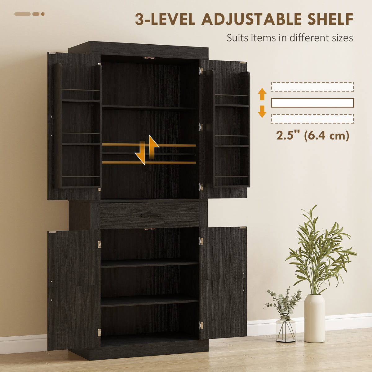 Farmhouse Kitchen Storage Cabinet with 4 Barn Doors – 30"W x 72"H