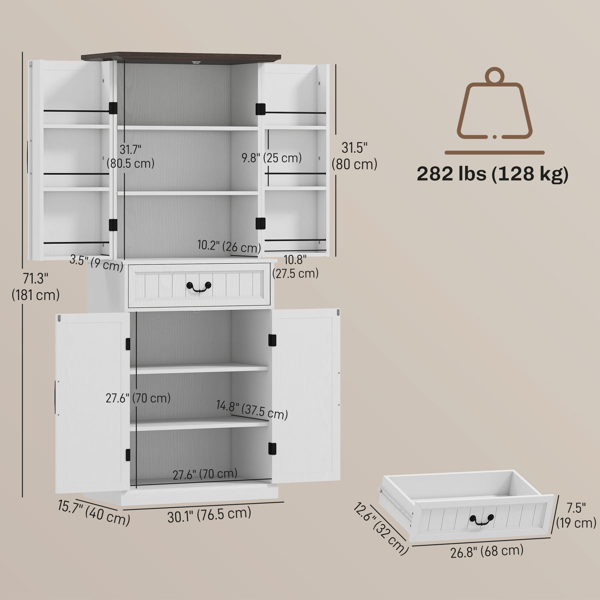 Farmhouse Storage Cabinet with Door Shelves – 30"W x 71"H