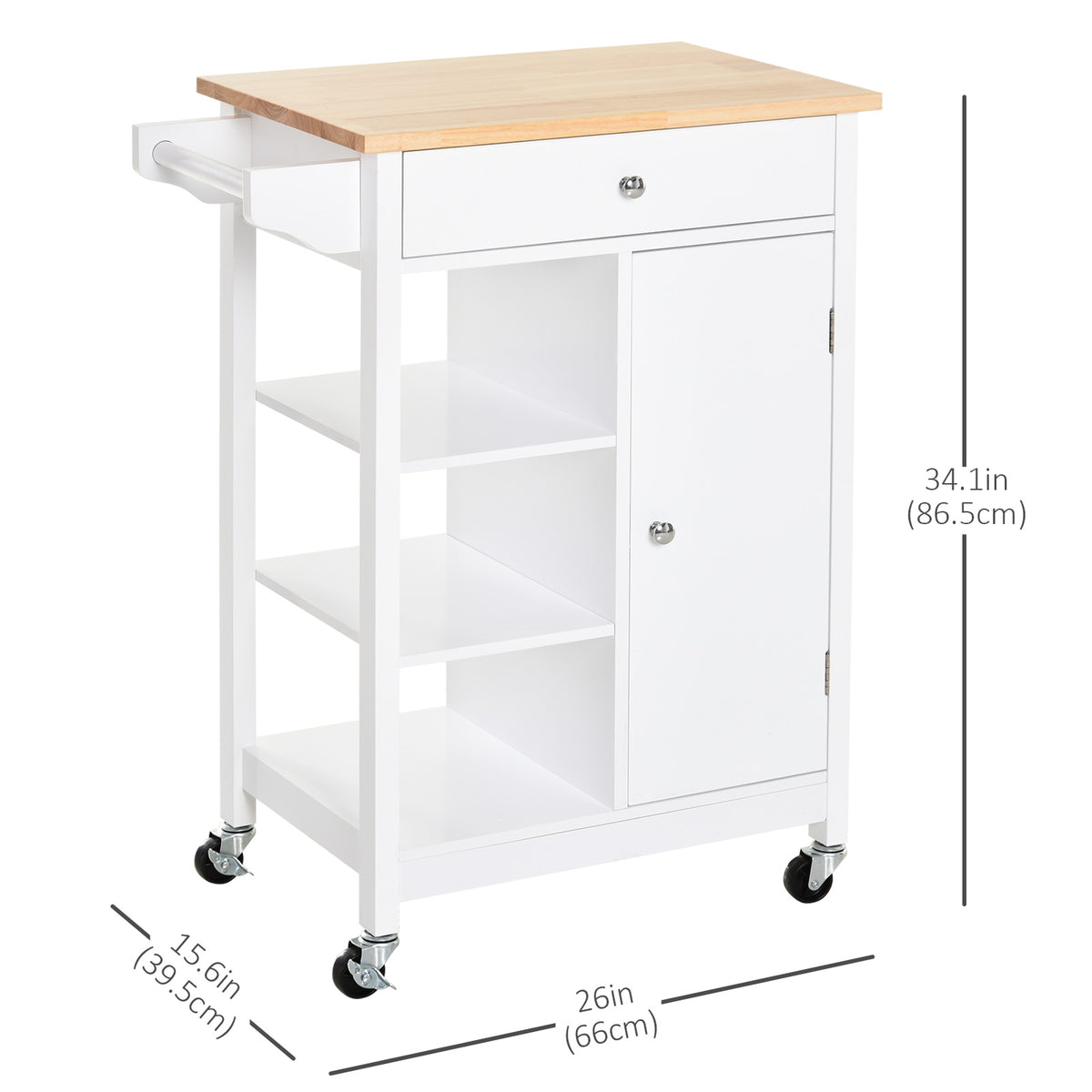 Modern Rolling Kitchen Island Cart with Drawer – 26"W x 34"H