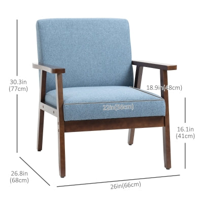 HOMCOM Modern Blue Accent Armchair: Upholstered Linen-Feel, Cushioned Comfort for Living Room