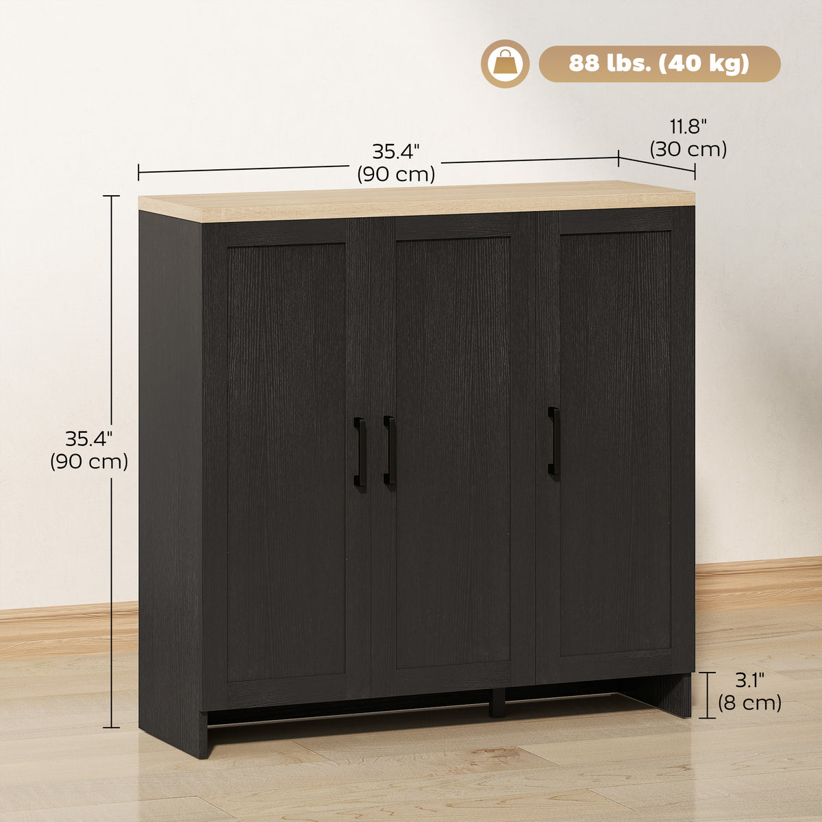 Modern Kitchen Storage Cabinet with 3 Doors Adjustable Shelves – 35"W x 35"H