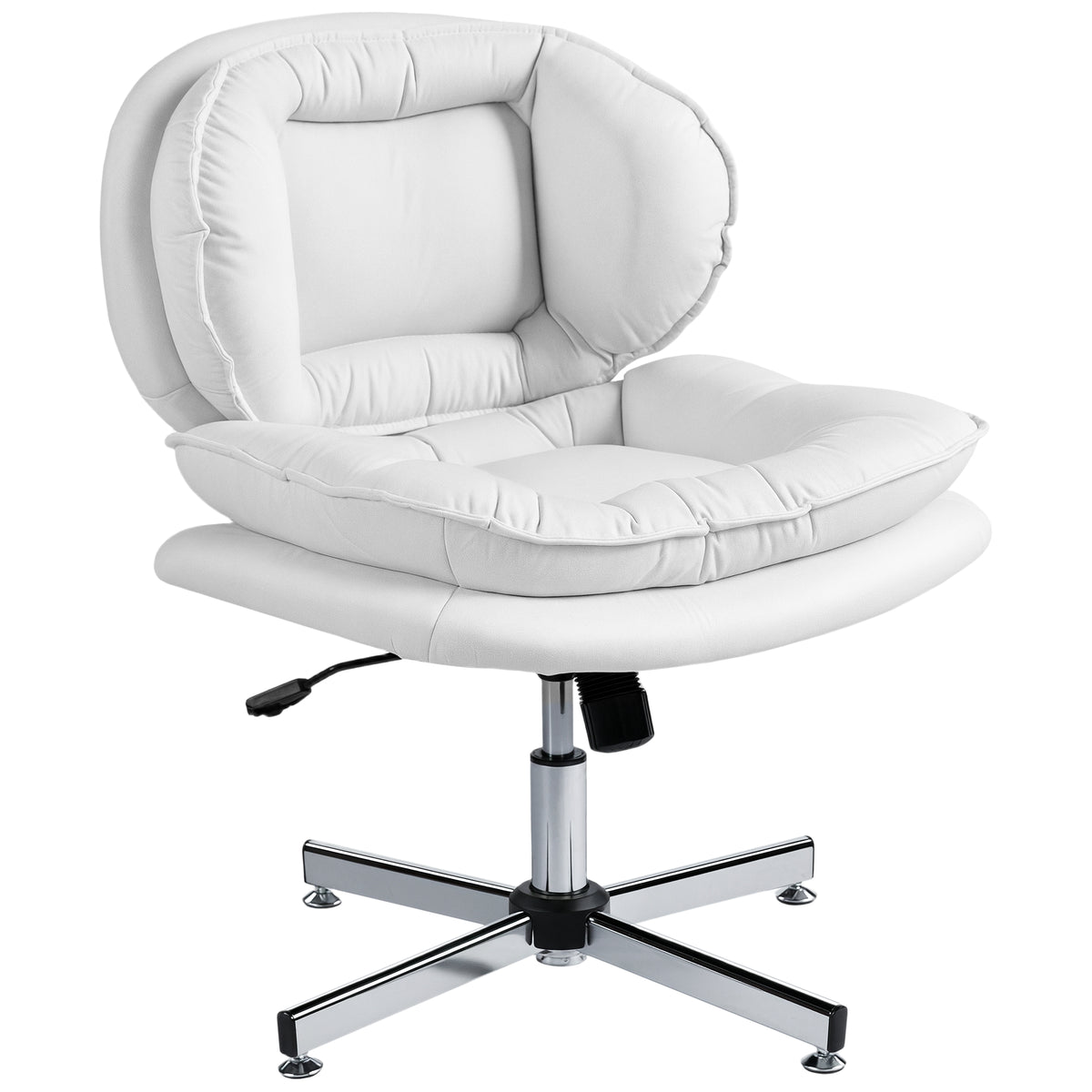 Criss Cross Chair, Armless Wide Office Chair with Leathaire Upholstery, Tilting, White