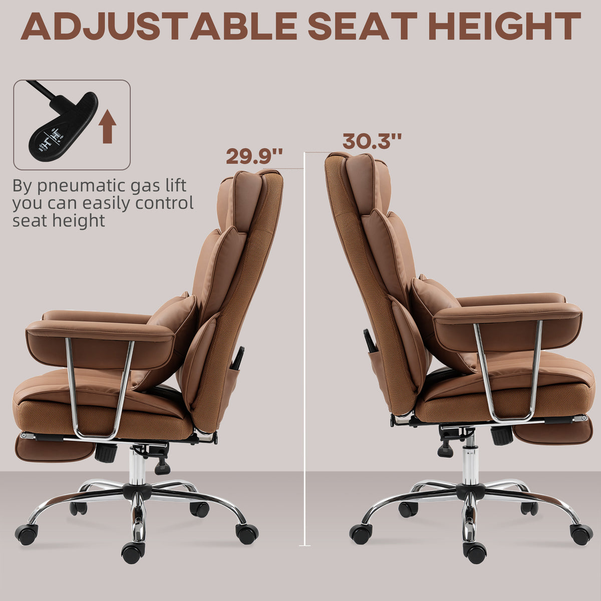 400LBS Massage Office Chair, Executive Office Chair with 6-Point Vibration, Brown