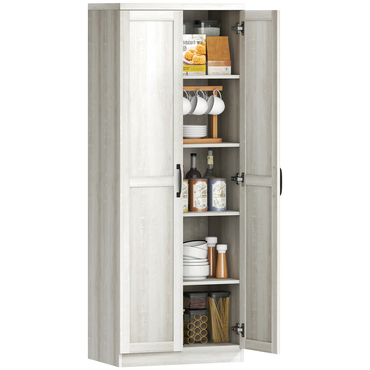 5-tier Pantry Cabinet with Doors and Adjustable Shelves – 24"W x 63"H