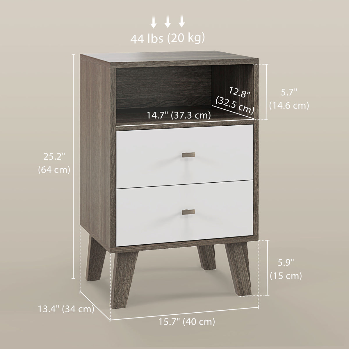 Nightstands with 2 Drawers and Open Storage, Set of 2 – 16"W x 25"H