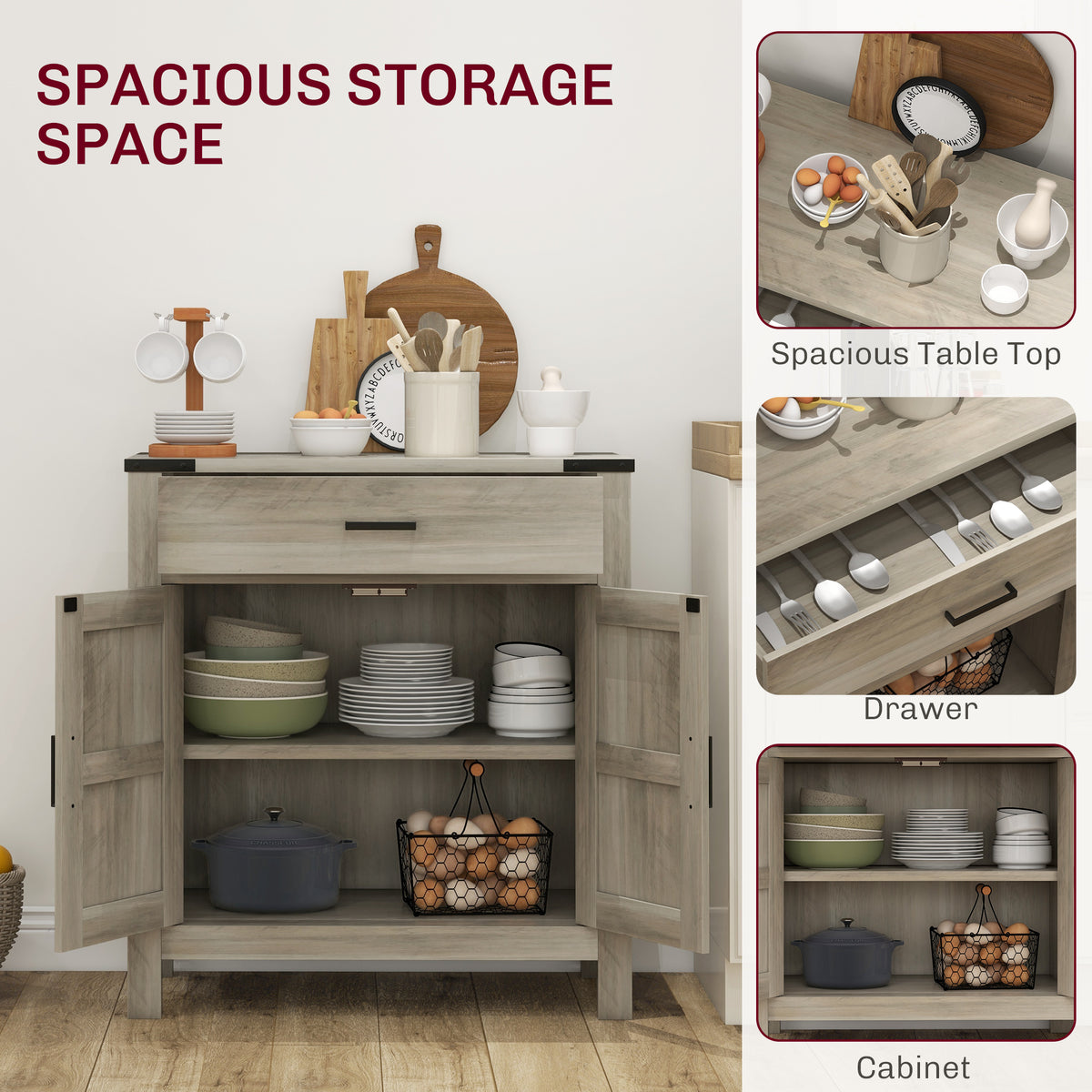 Farmhouse Kitchen Storage Cabinet with Drawer and Shelf – 31"W x 33"H