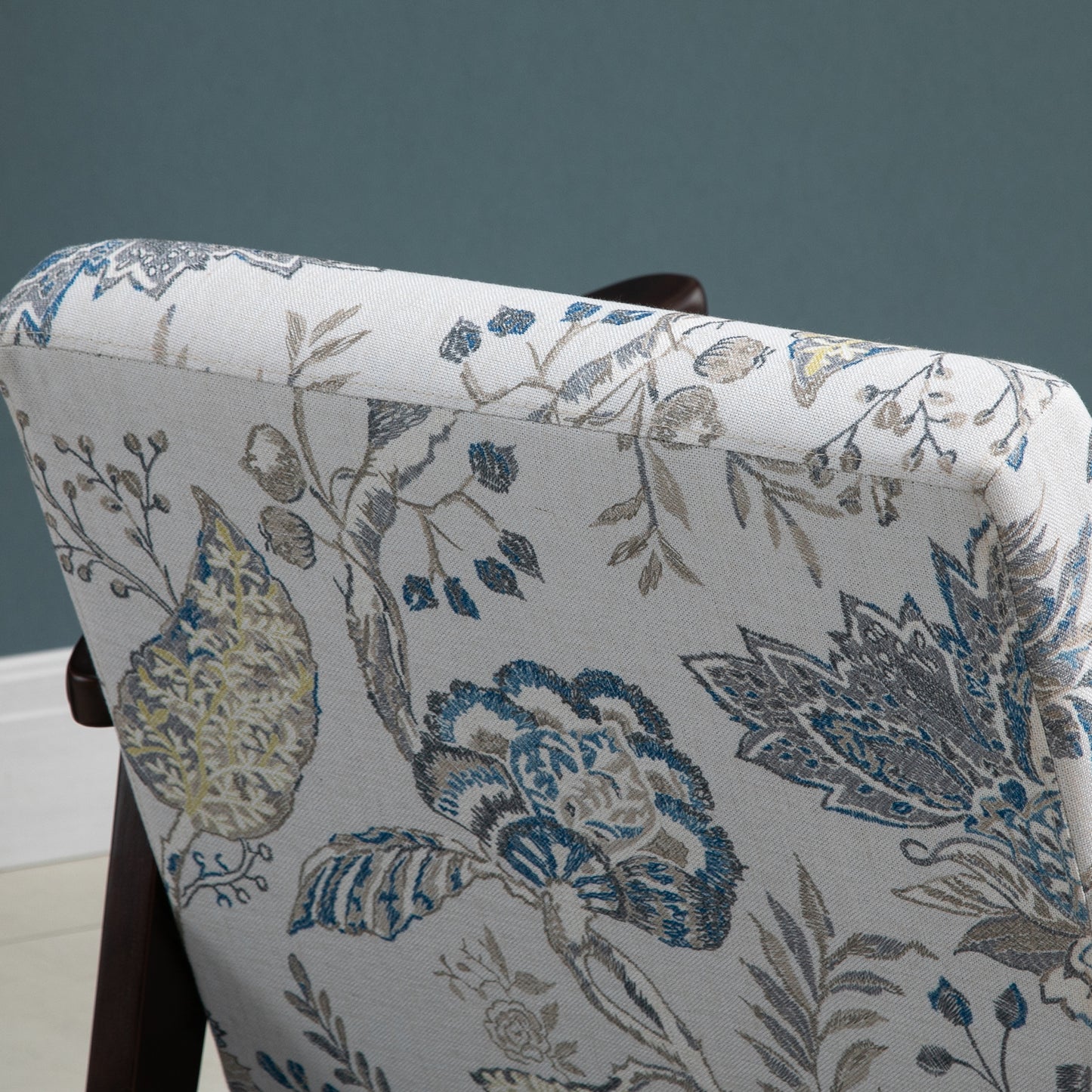 HOMCOM Mid-Century Modern Accent Lounge Chair, Floral Fabric Upholstered, Rubberwood Legs