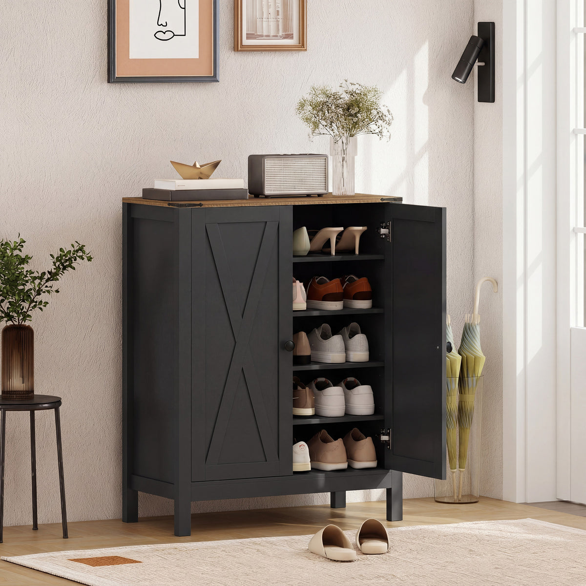 Shoe Cabinet with Barn Doors – 30"W x 39"H