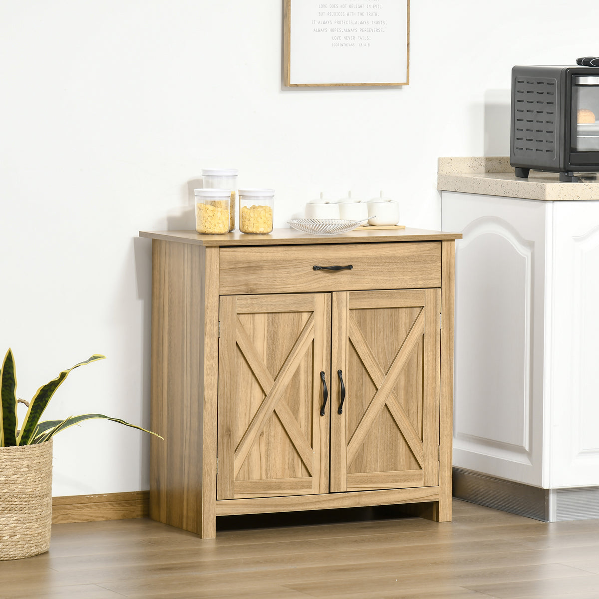 Farmhouse Sideboard Buffet Cabinet with Barn Doors – 32"W x 32"H, Natural