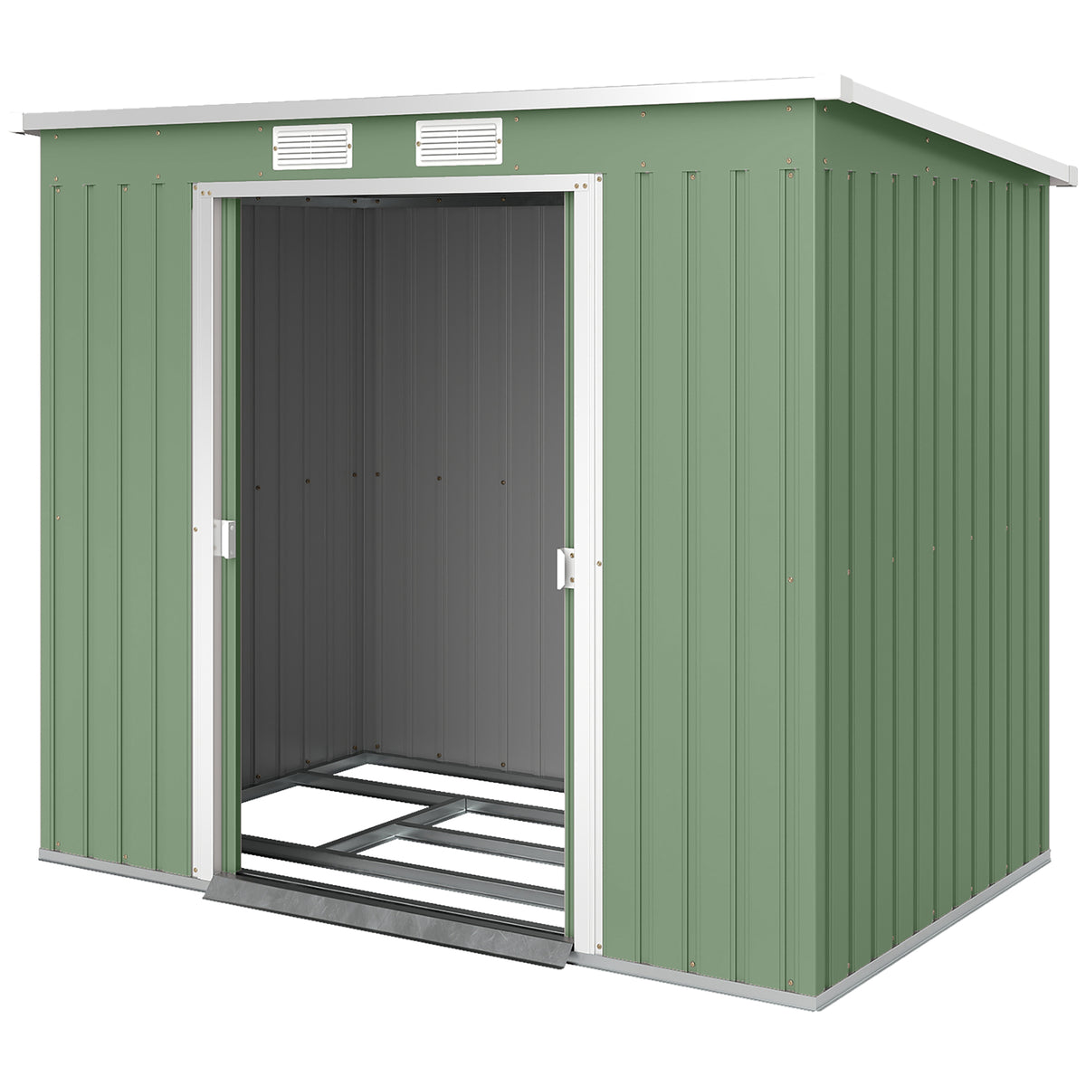 7 x 4ft Galvanised Steel Garden Shed, with Foundation Kit - – Green