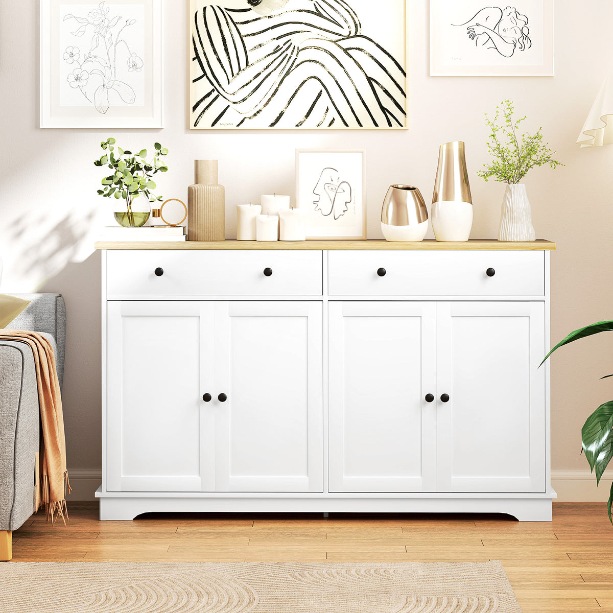 Buffet Cabinet with Storage Drawers – 55"W x 34"H