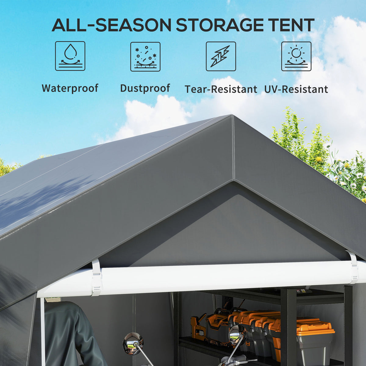 10' x 10' Outdoor Storage Shed Portable Garage with Roll-up Door for Motorcycle, Bike, Garden Tools