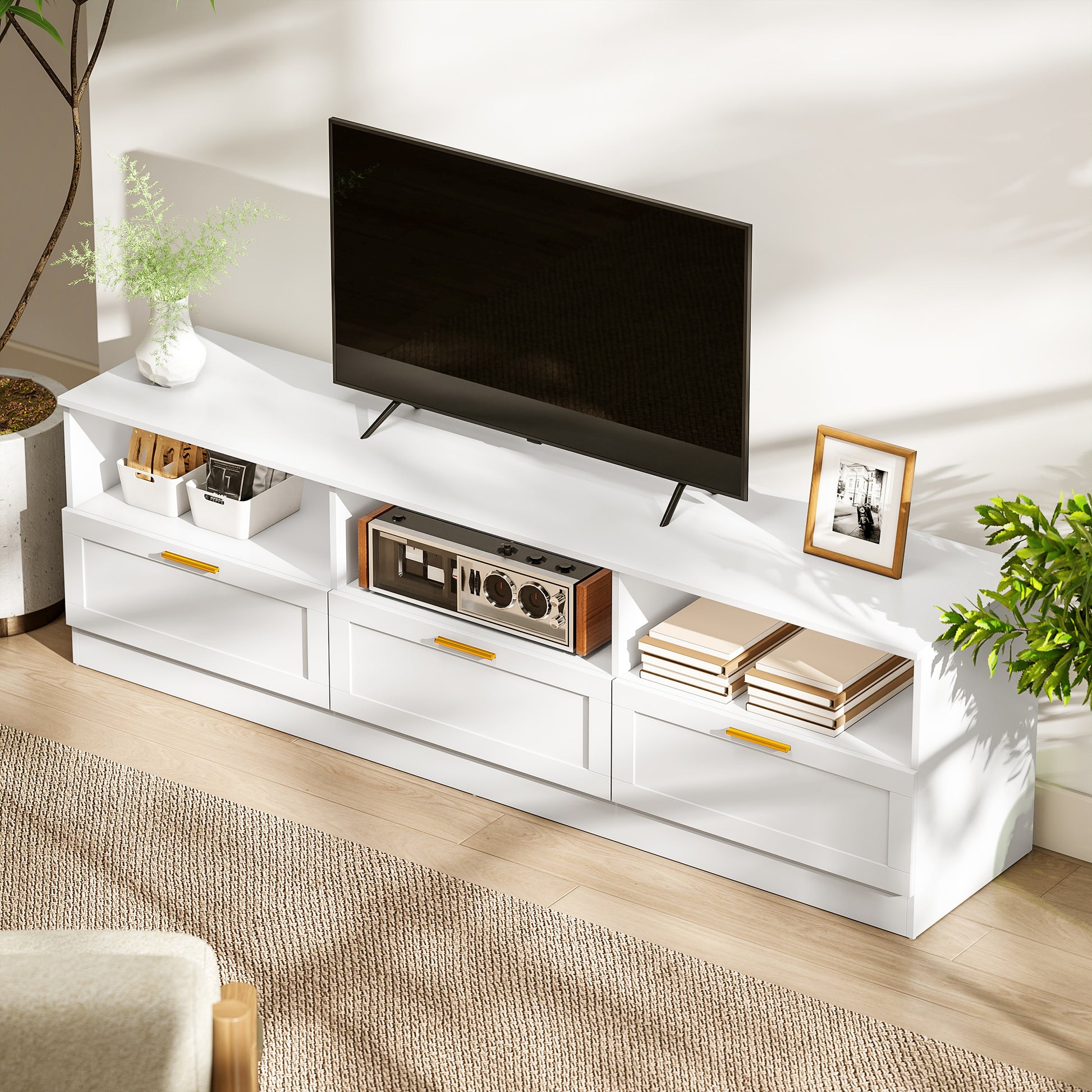 HOMCOM Modern White TV Stand with Storage for 85-inch TVs