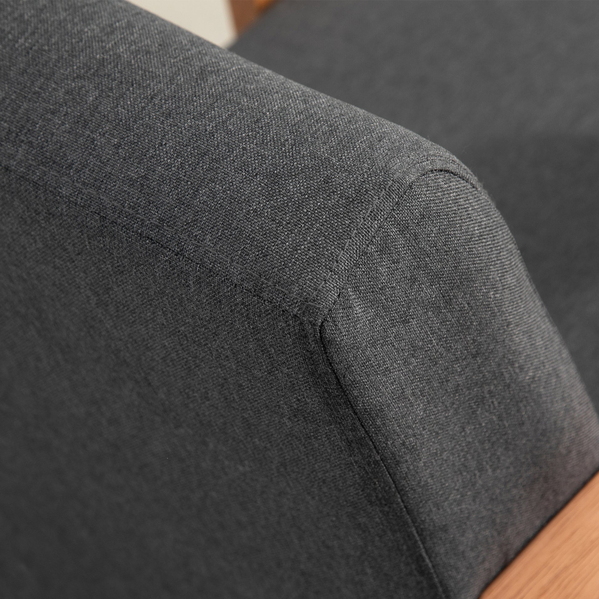 Mid-Century Modern Linen Accent Chair with Wooden Arms - Dark Grey