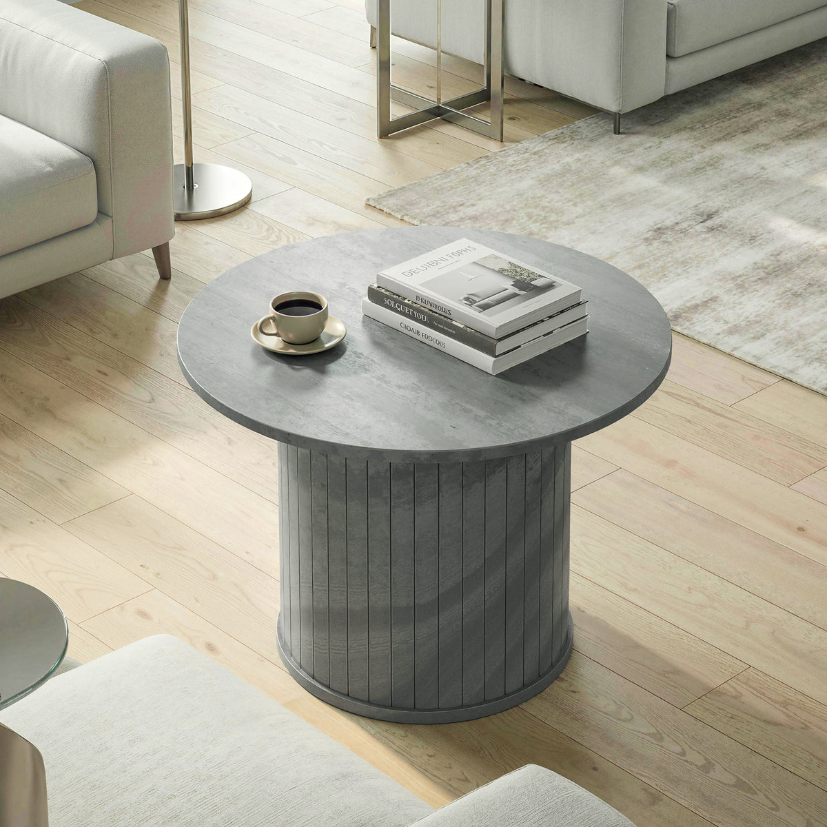 24" Round Coffee Table with Slatted Pedestal Base