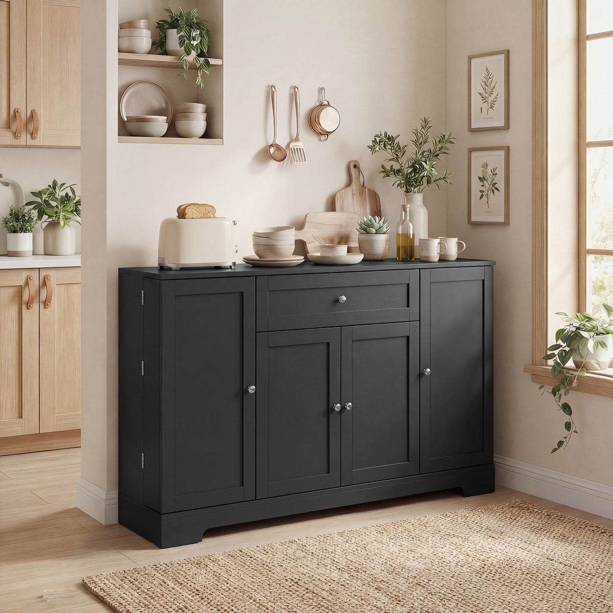 Modern Kitchen Storage Cabinet with Drawer – 55"W x 31"H