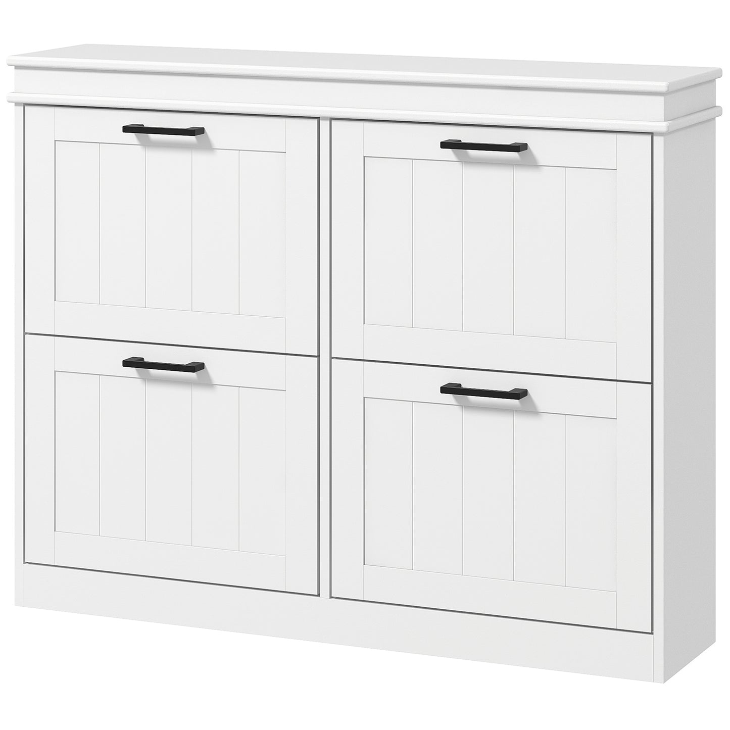 HOMCOM White Narrow Shoe Cabinet with 4 Flip Drawers and Adjustable Shelves