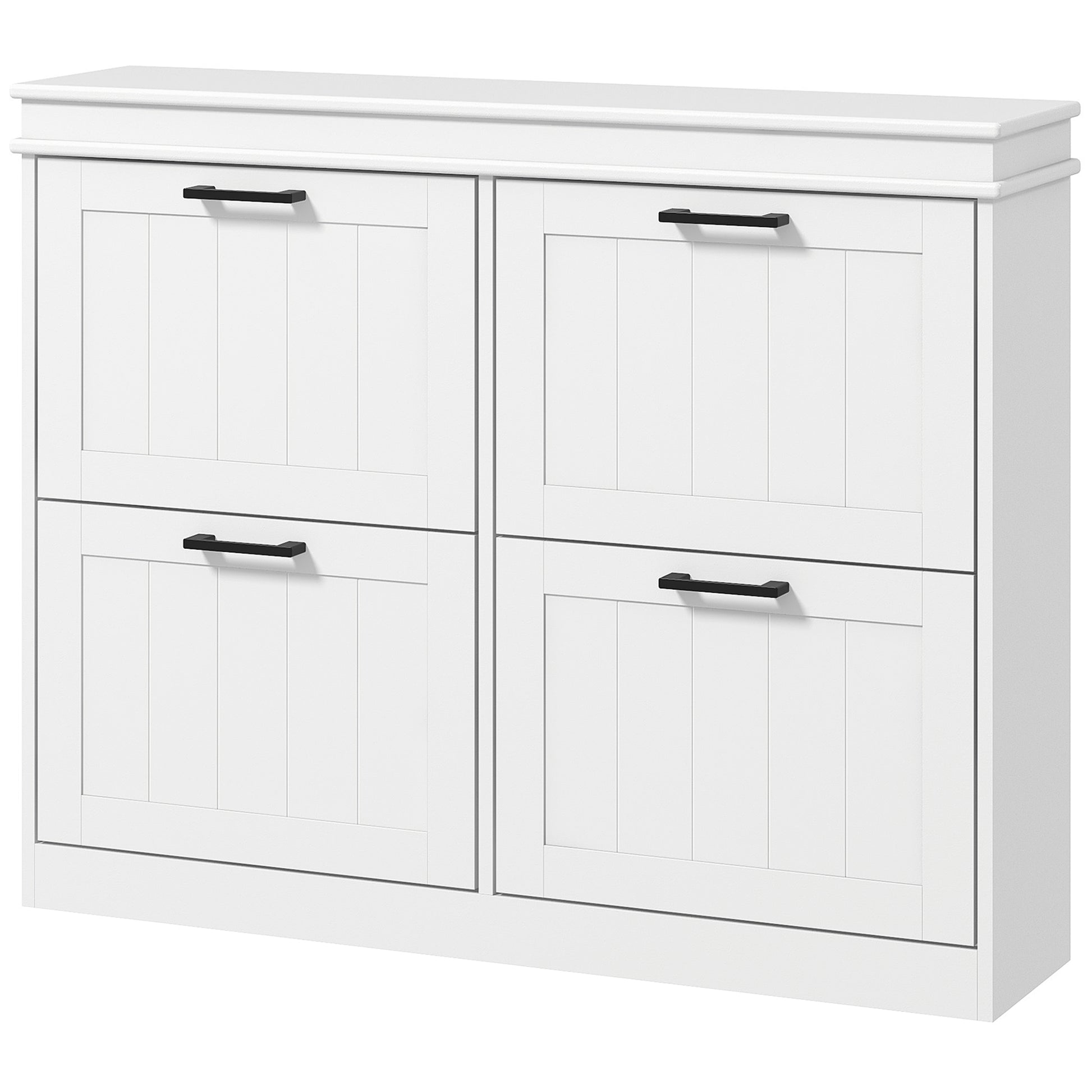 HOMCOM White Narrow Shoe Cabinet with 4 Flip Drawers and Adjustable Shelves