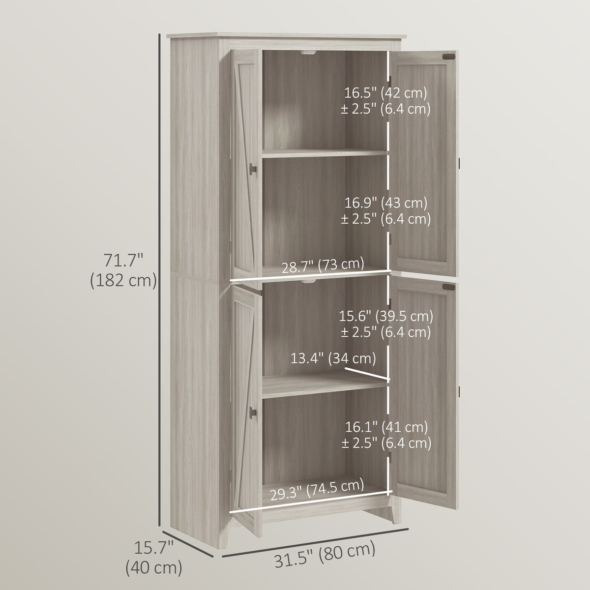 Kitchen Pantry Cabinet with Doors and Shelves – 32"W x 72"H