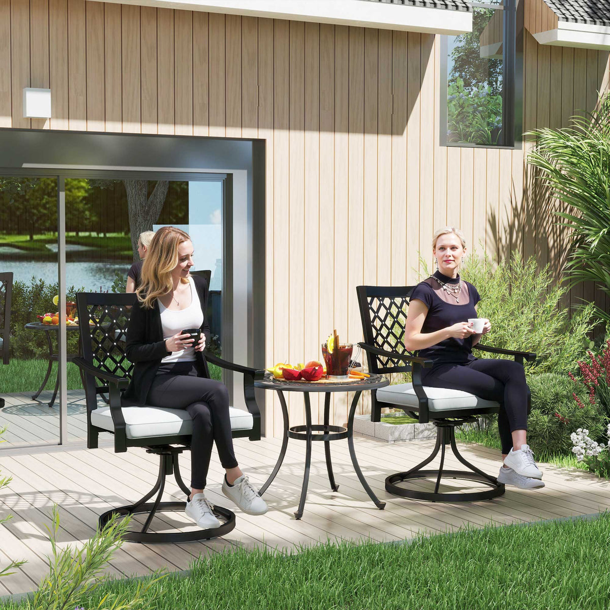 Outdoor Patio Chairs Set of 2, Metal Swivel Rocker Chairs with Cushion and Armrests for Backyard, Garden, Patio