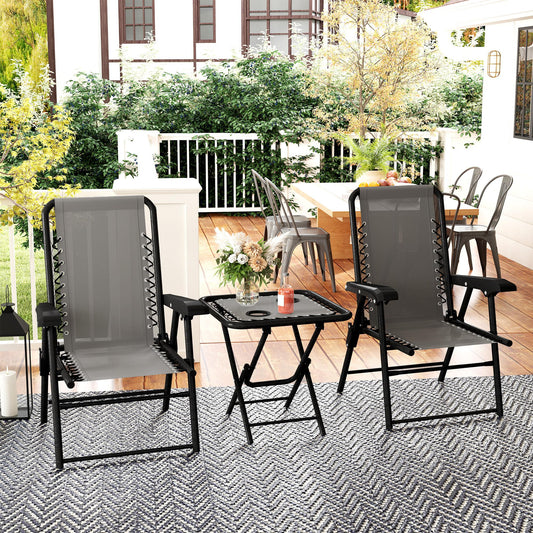 3 Pieces Patio Bistro Set, Outdoor Folding Table and Chairs Set, Metal Patio Furniture Set with Cup Holders – Dark Grey, Black