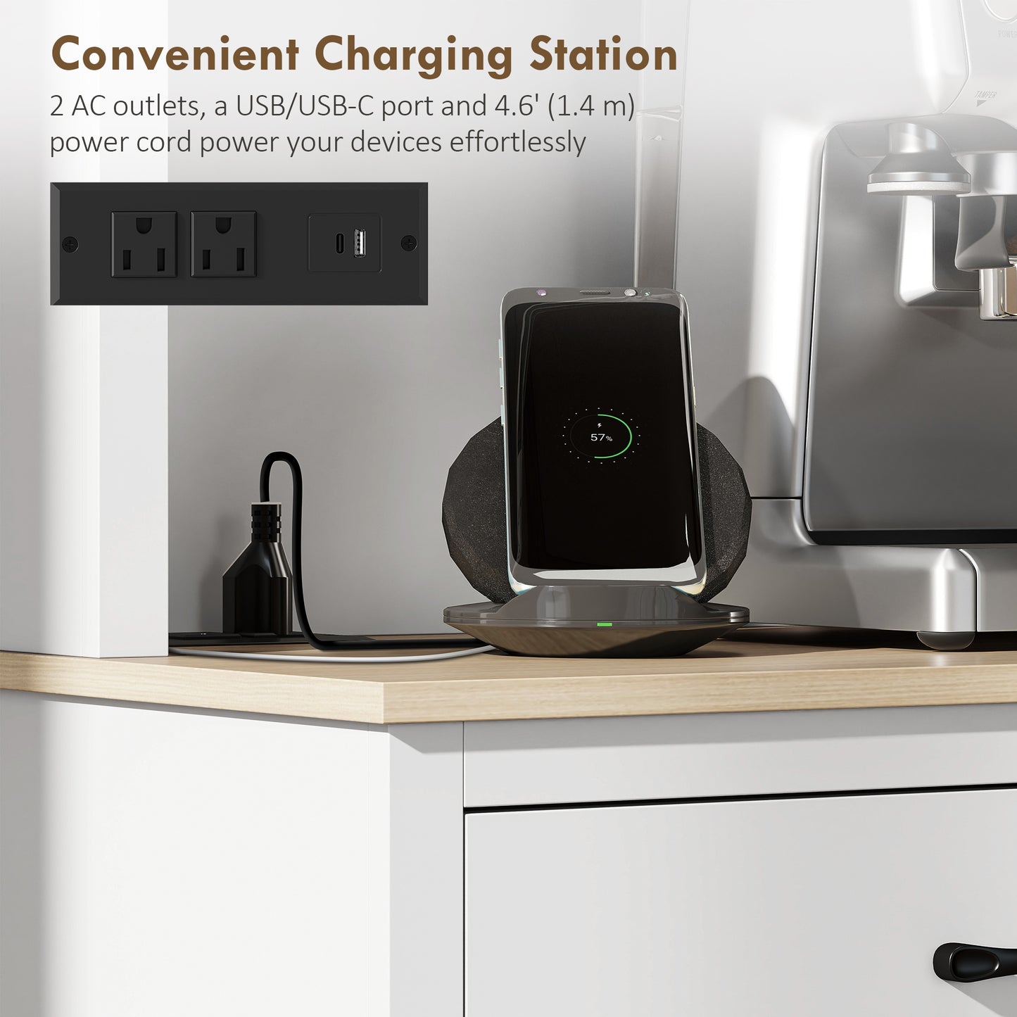 HOMCOM 69" Pantry Cabinet with Charging Station White