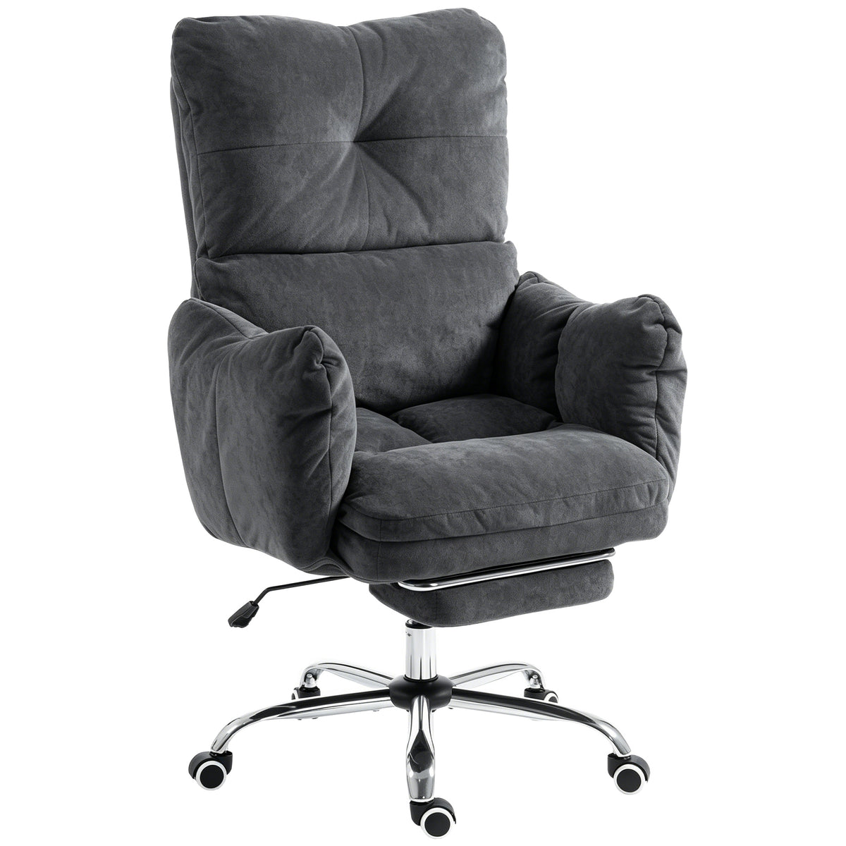 Office Chair with Footrest, Ergonomic Reclining Computer Gaming Chair with Snow Flannel Fabric, Dark Grey