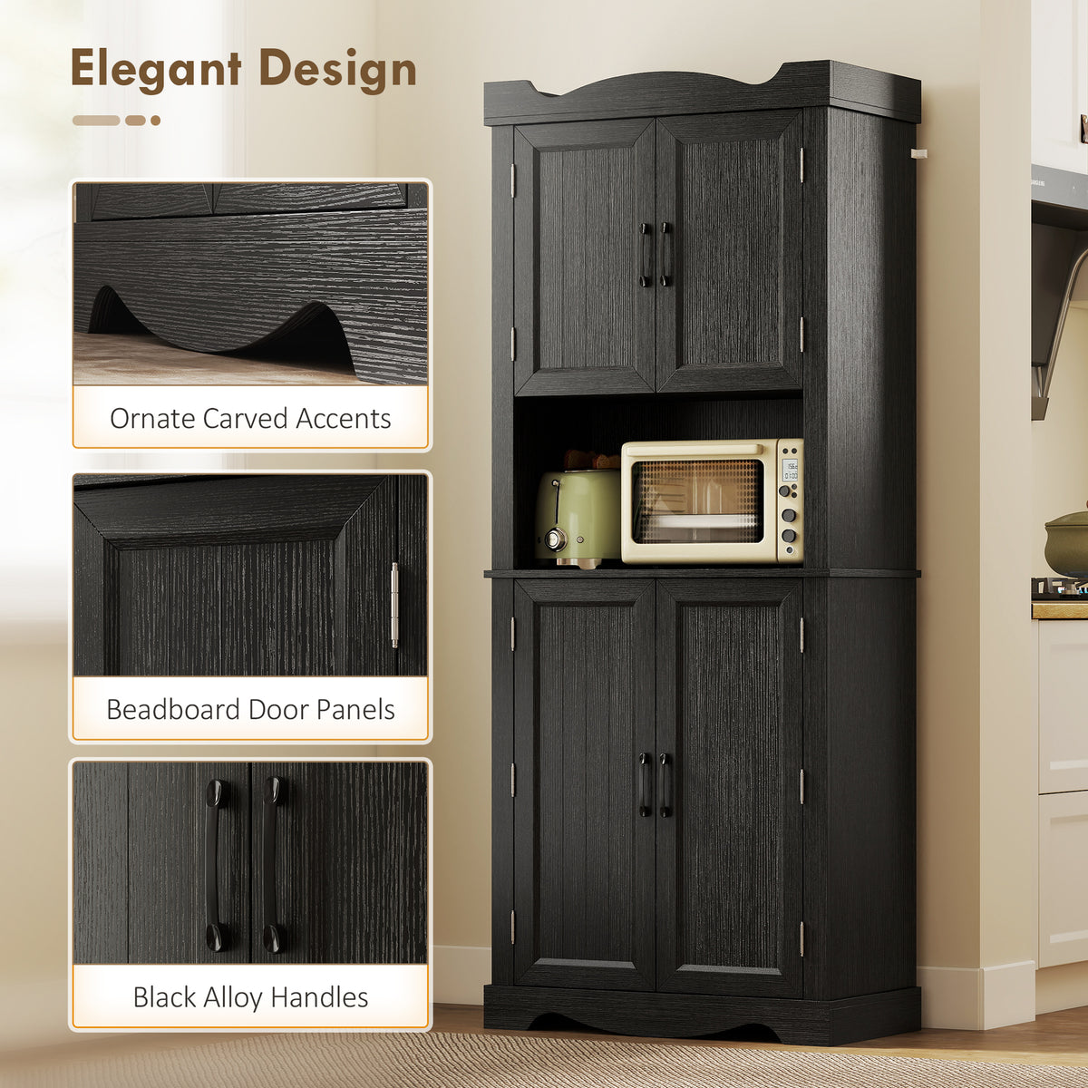 Kitchen Pantry Cabinet with 12 Door Shelves – 30"W x 73"H