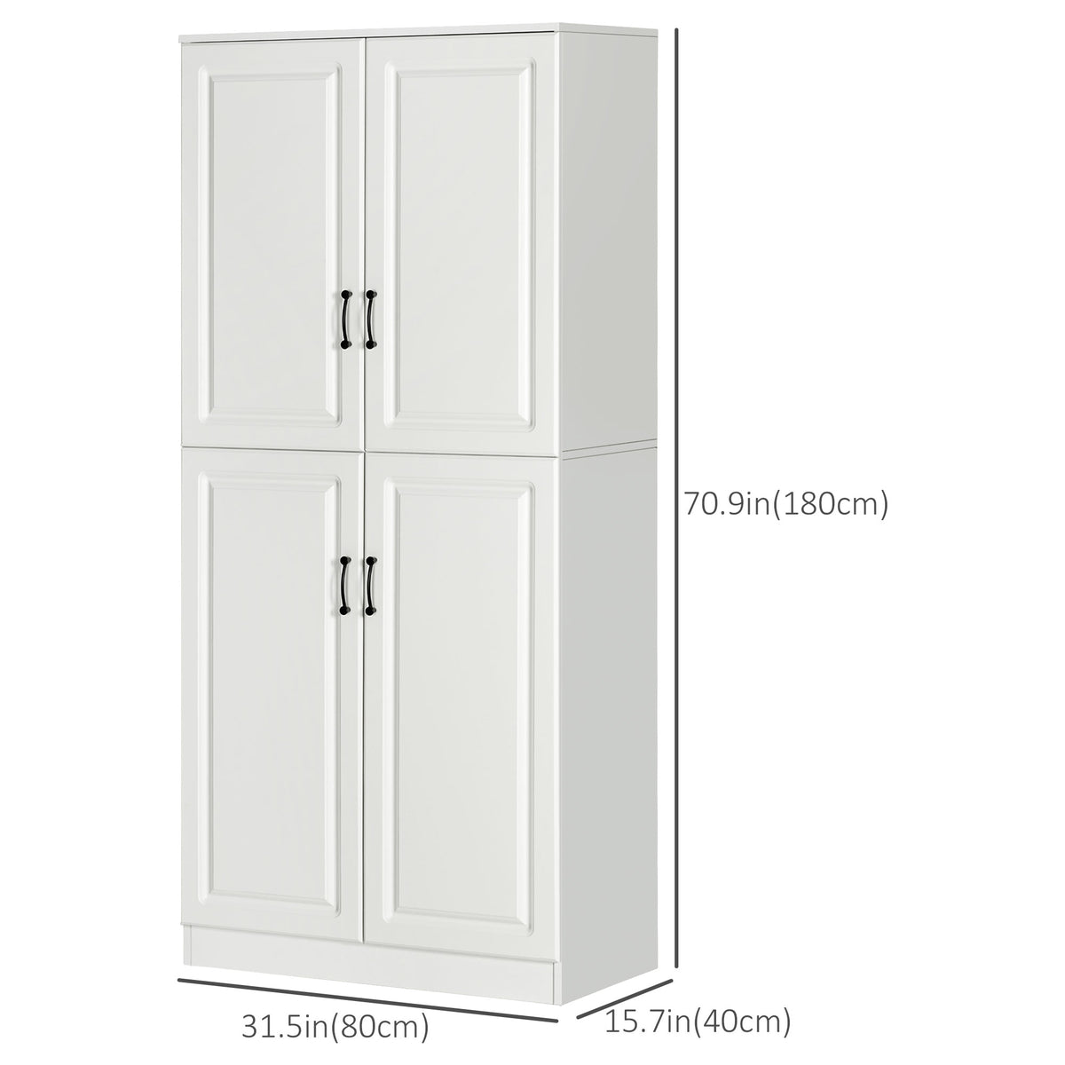 Freestanding Kitchen Pantry Cabinet with 4 Hinged Doors and Adjustable Shelves – 32"W x 71"H